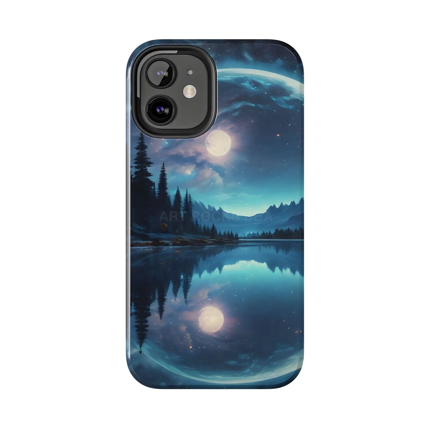 Peaceful Silvery Moon Over Lake Tough Phone Cases for Adventurers Galaxy Design Protective Mobile Cover Unique Gift