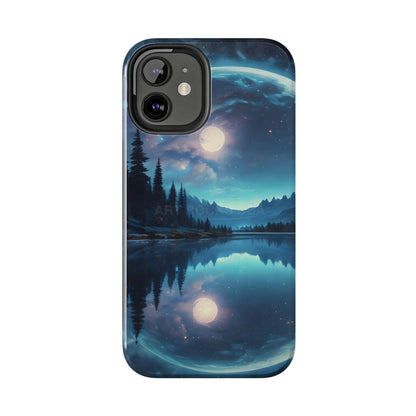 Peaceful Silvery Moon Over Lake Tough Phone Cases for Adventurers Galaxy Design Protective Mobile Cover Unique Gift