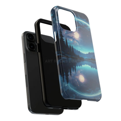 Peaceful Silvery Moon Over Lake Tough Phone Cases for Adventurers Galaxy Design Protective Mobile Cover Unique Gift