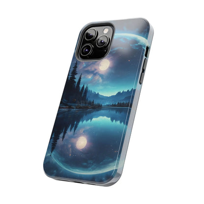 Peaceful Silvery Moon Over Lake Tough Phone Cases for Adventurers Galaxy Design Protective Mobile Cover Unique Gift