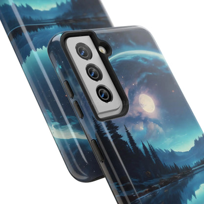 Peaceful Silvery Moon Over Lake Tough Phone Cases for Adventurers Galaxy Design Protective Mobile Cover Unique Gift