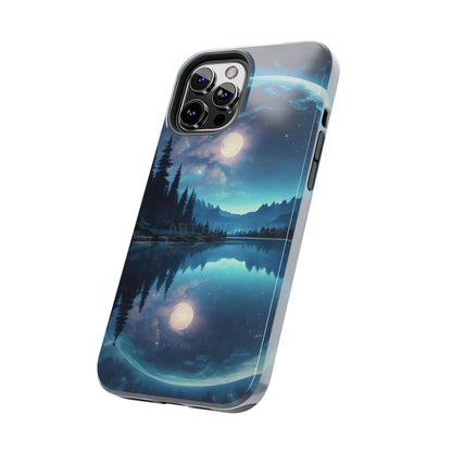 Peaceful Silvery Moon Over Lake Tough Phone Cases for Adventurers Galaxy Design Protective Mobile Cover Unique Gift