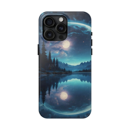 Peaceful Silvery Moon Over Lake Tough Phone Cases for Adventurers Galaxy Design Protective Mobile Cover Unique Gift