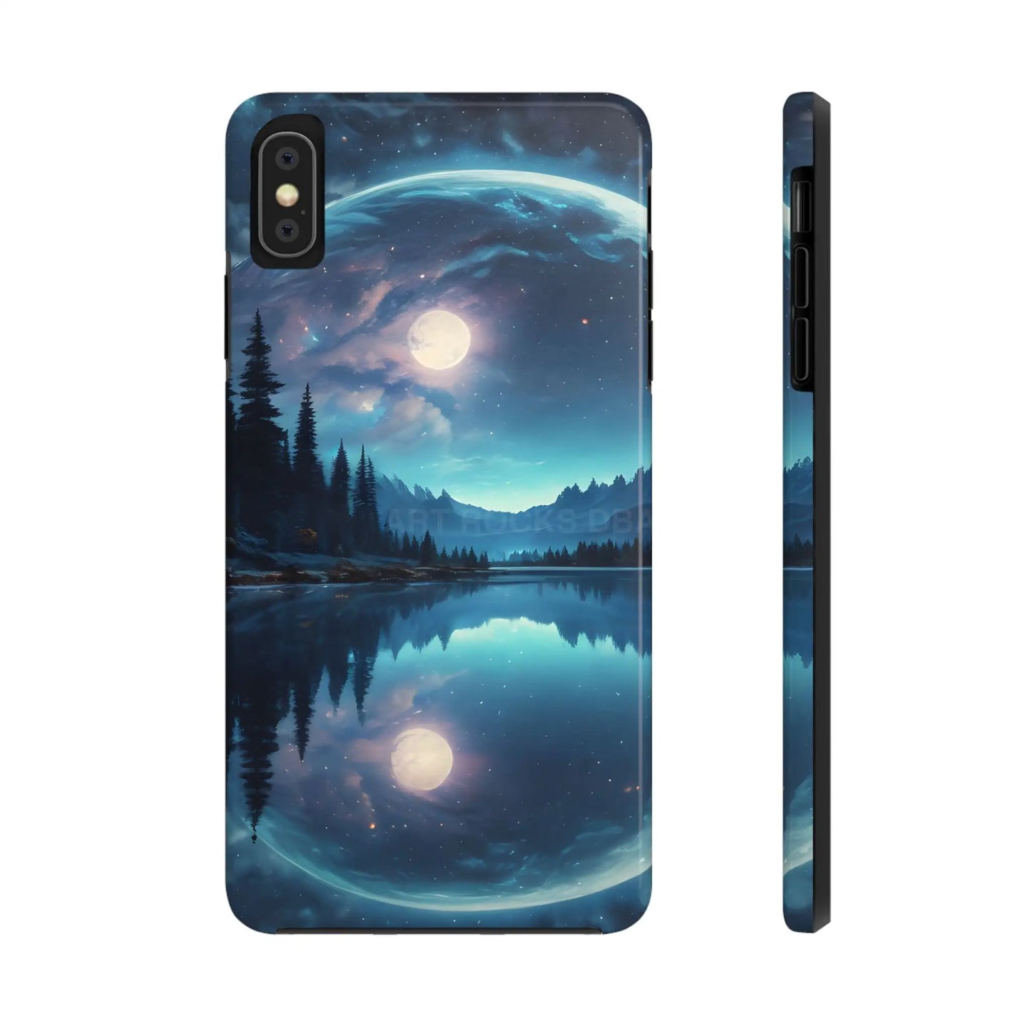 Peaceful Silvery Moon Over Lake Tough Phone Cases for Adventurers Galaxy Design Protective Mobile Cover Unique Gift