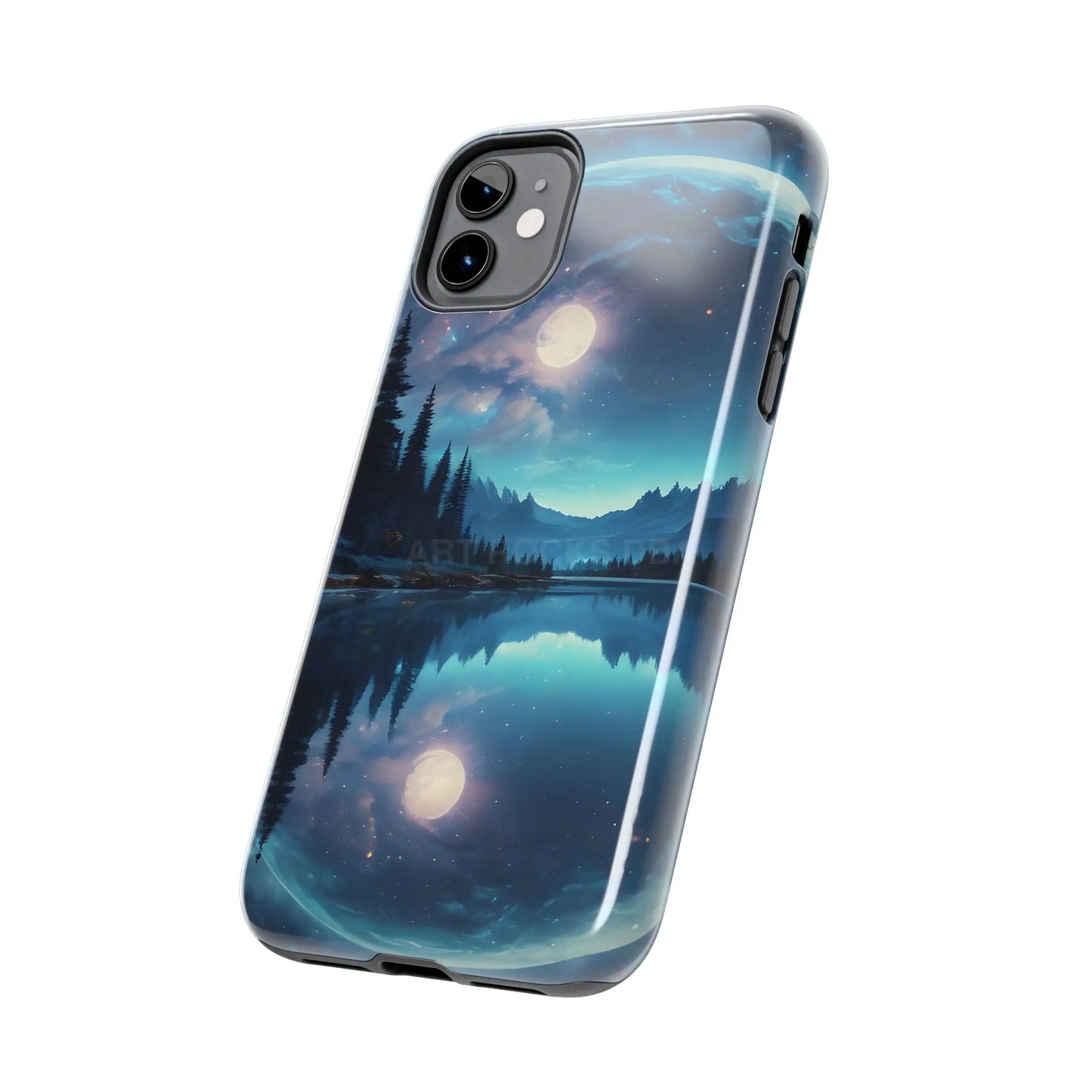 Peaceful Silvery Moon Over Lake Tough Phone Cases for Adventurers Galaxy Design Protective Mobile Cover Unique Gift