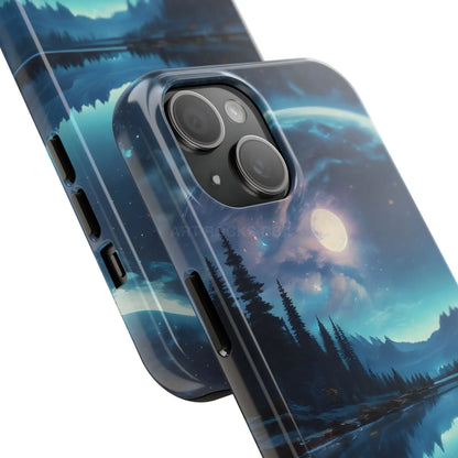 Peaceful Silvery Moon Over Lake Tough Phone Cases for Adventurers Galaxy Design Protective Mobile Cover Unique Gift