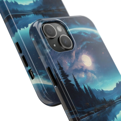 Peaceful Silvery Moon Over Lake Tough Phone Cases for Adventurers Galaxy Design Protective Mobile Cover Unique Gift