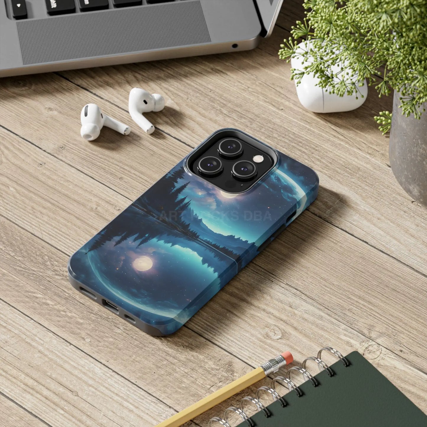 Peaceful Silvery Moon Over Lake Tough Phone Cases for Adventurers Galaxy Design Protective Mobile Cover Unique Gift
