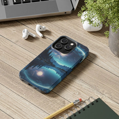 Peaceful Silvery Moon Over Lake Tough Phone Cases for Adventurers Galaxy Design Protective Mobile Cover Unique Gift