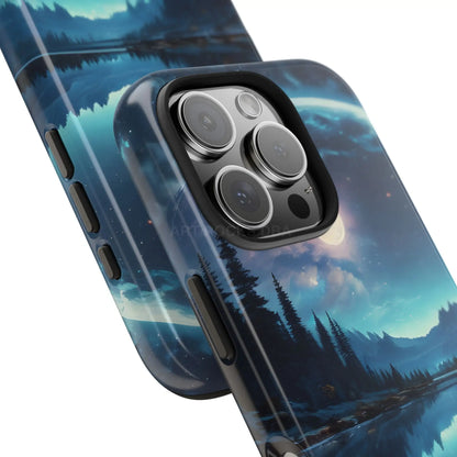 Peaceful Silvery Moon Over Lake Tough Phone Cases for Adventurers Galaxy Design Protective Mobile Cover Unique Gift