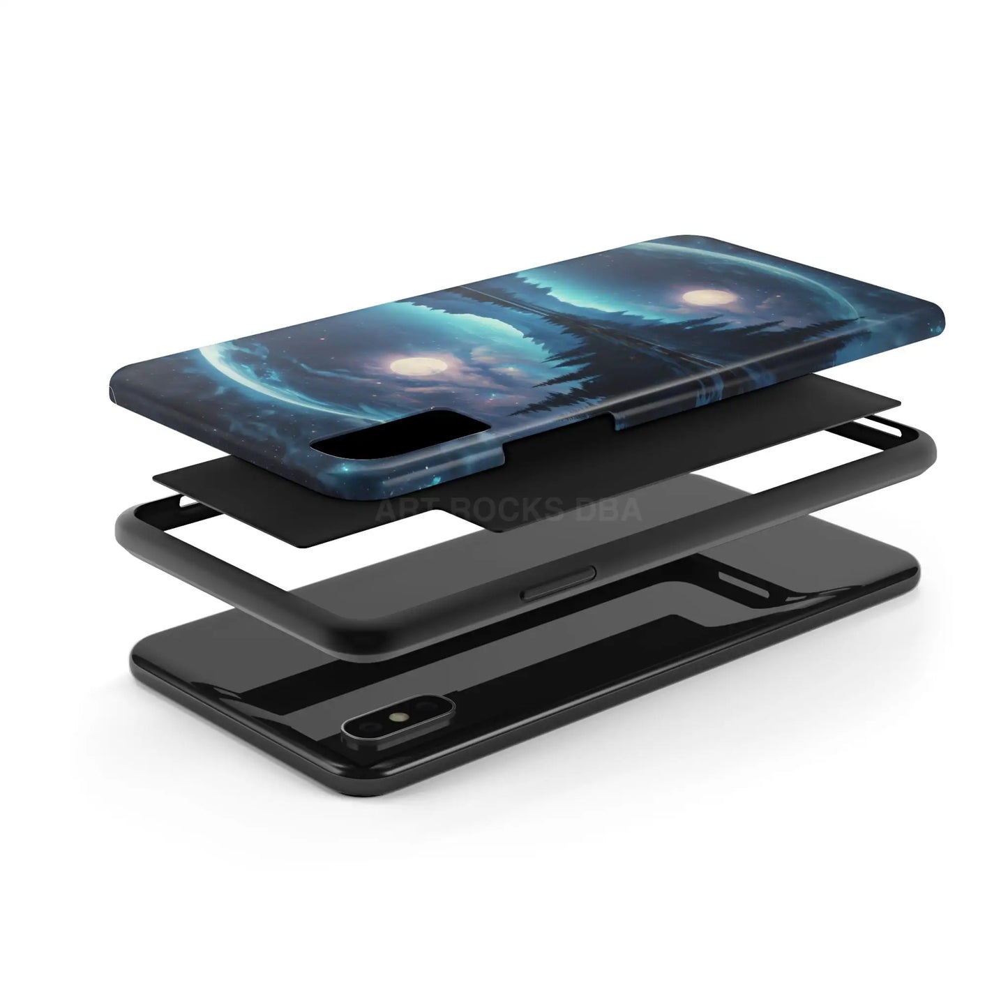 Peaceful Silvery Moon Over Lake Tough Phone Cases for Adventurers Galaxy Design Protective Mobile Cover Unique Gift