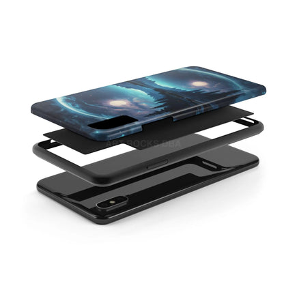 Peaceful Silvery Moon Over Lake Tough Phone Cases for Adventurers Galaxy Design Protective Mobile Cover Unique Gift