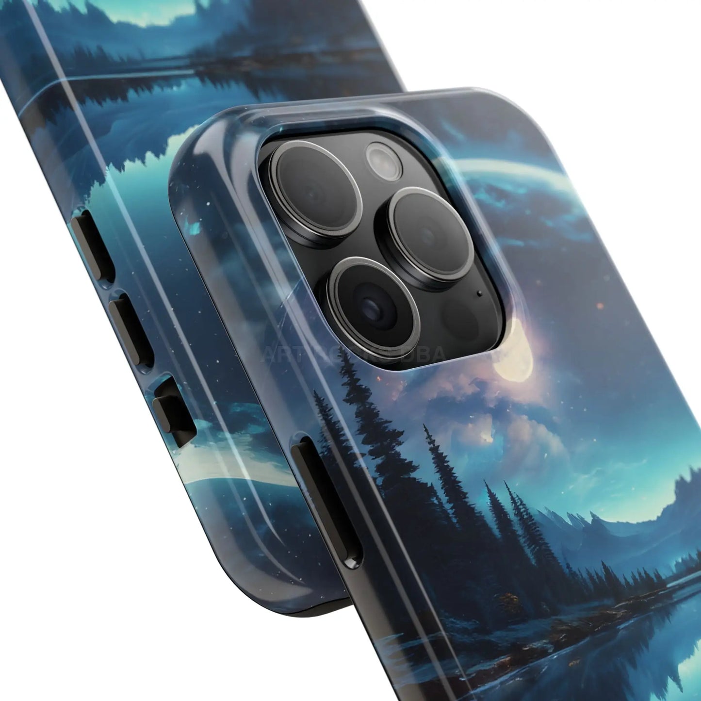 Peaceful Silvery Moon Over Lake Tough Phone Cases for Adventurers Galaxy Design Protective Mobile Cover Unique Gift