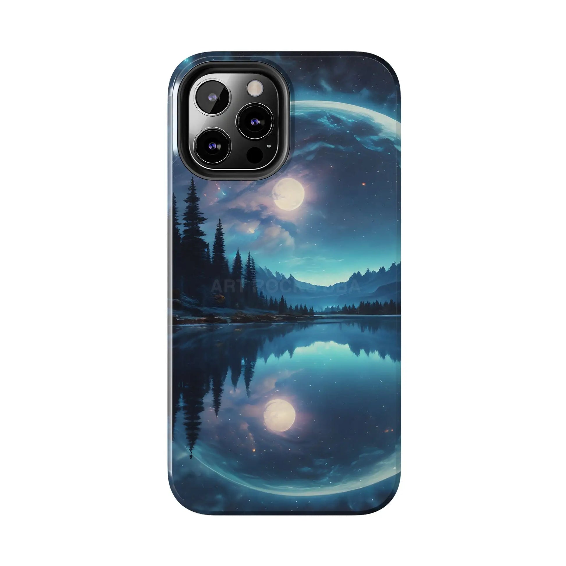 Peaceful Silvery Moon Over Lake Tough Phone Cases for Adventurers Galaxy Design Protective Mobile Cover Unique Gift