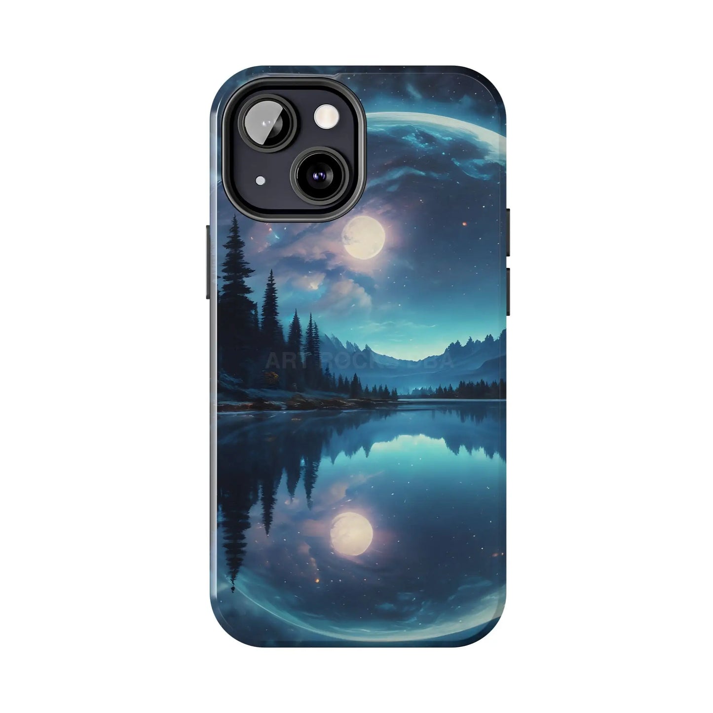 Peaceful Silvery Moon Over Lake Tough Phone Cases for Adventurers Galaxy Design Protective Mobile Cover Unique Gift
