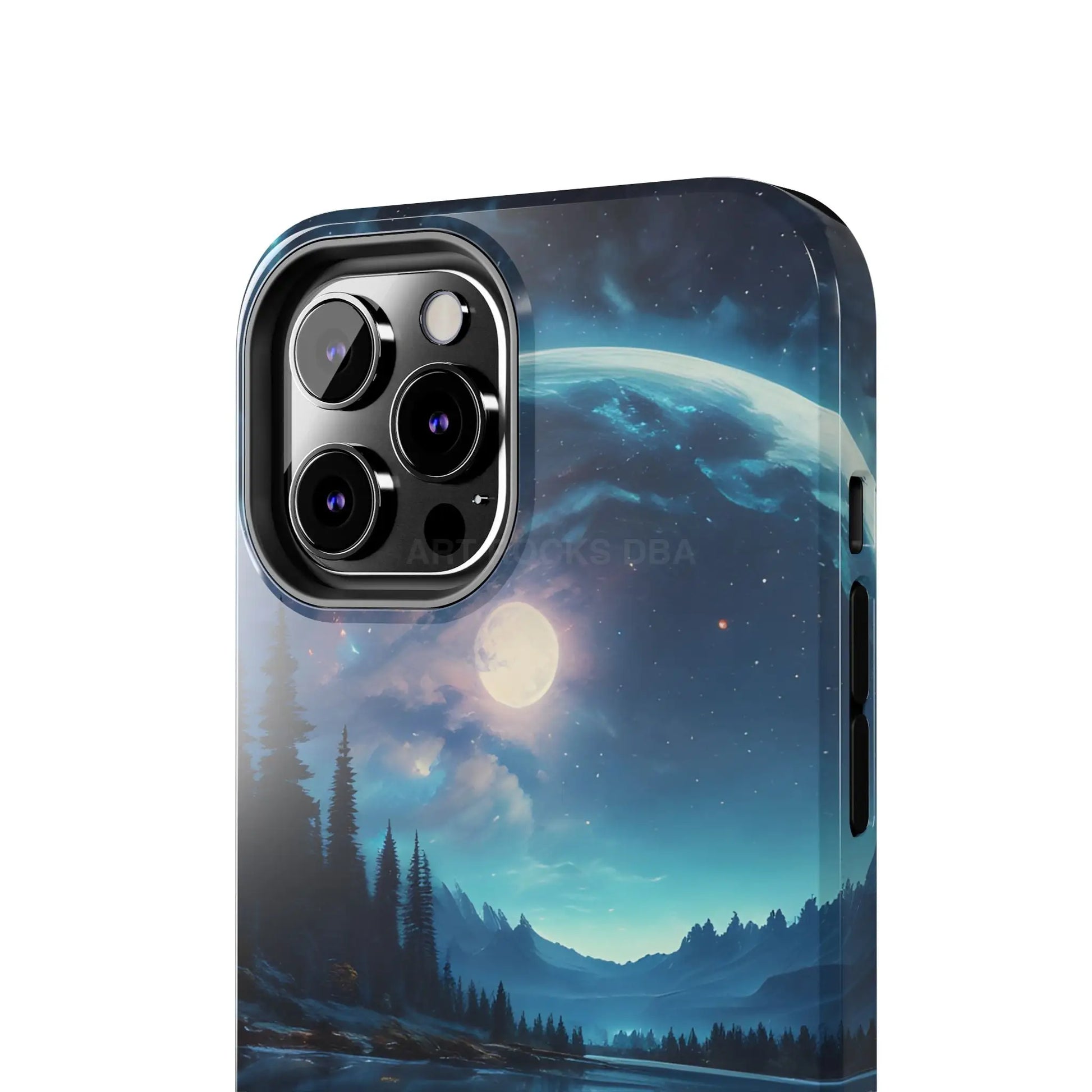 Peaceful Silvery Moon Over Lake Tough Phone Cases for Adventurers Galaxy Design Protective Mobile Cover Unique Gift