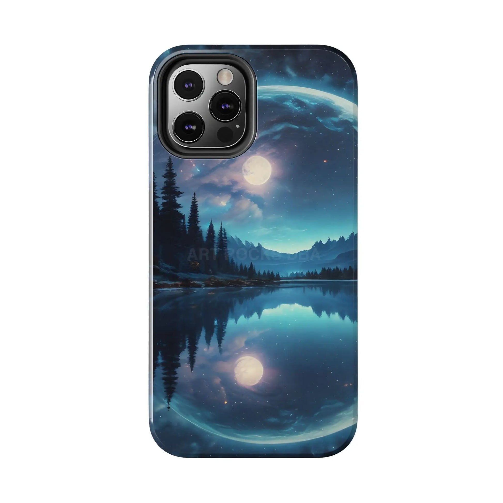 Peaceful Silvery Moon Over Lake Tough Phone Cases for Adventurers Galaxy Design Protective Mobile Cover Unique Gift