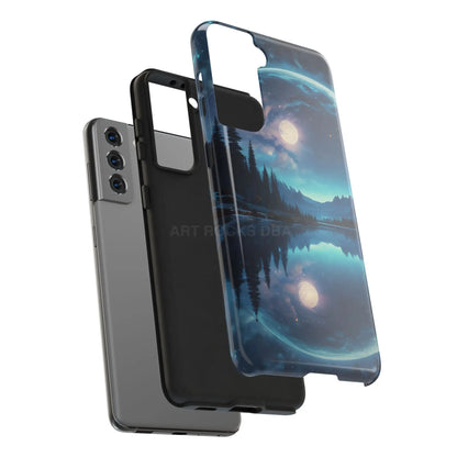 Peaceful Silvery Moon Over Lake Tough Phone Cases for Adventurers Galaxy Design Protective Mobile Cover Unique Gift