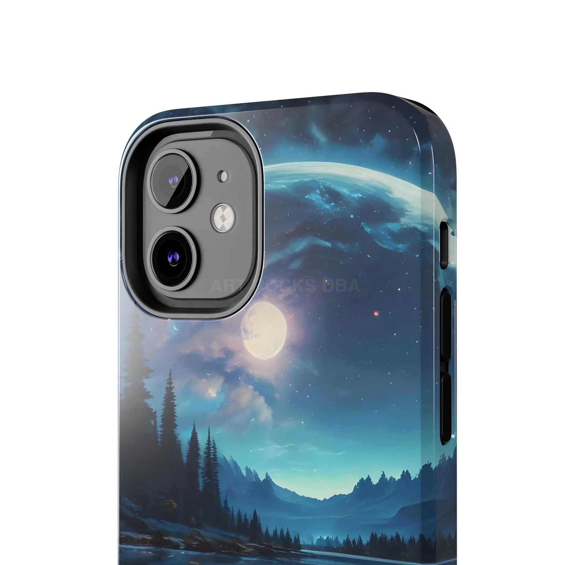 Peaceful Silvery Moon Over Lake Tough Phone Cases for Adventurers Galaxy Design Protective Mobile Cover Unique Gift