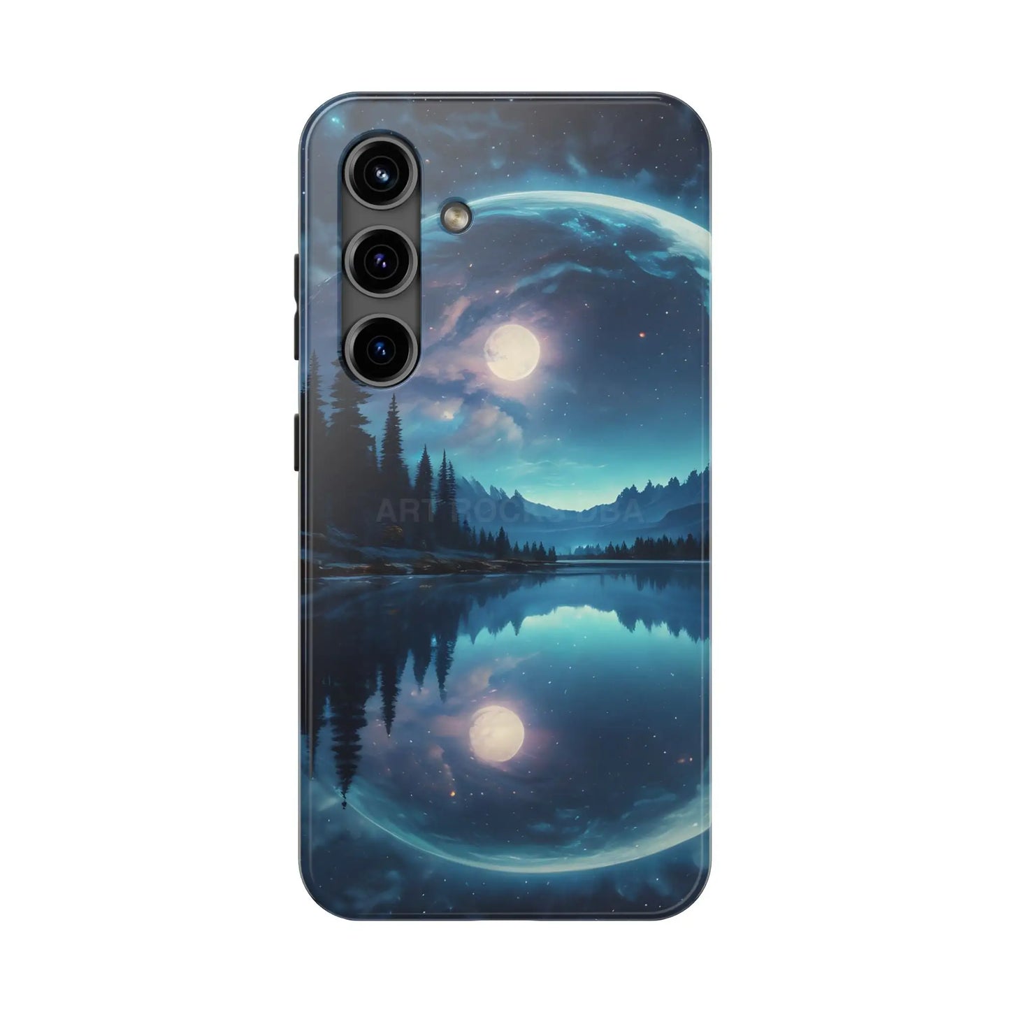 Peaceful Silvery Moon Over Lake Tough Phone Cases for Adventurers Galaxy Design Protective Mobile Cover Unique Gift