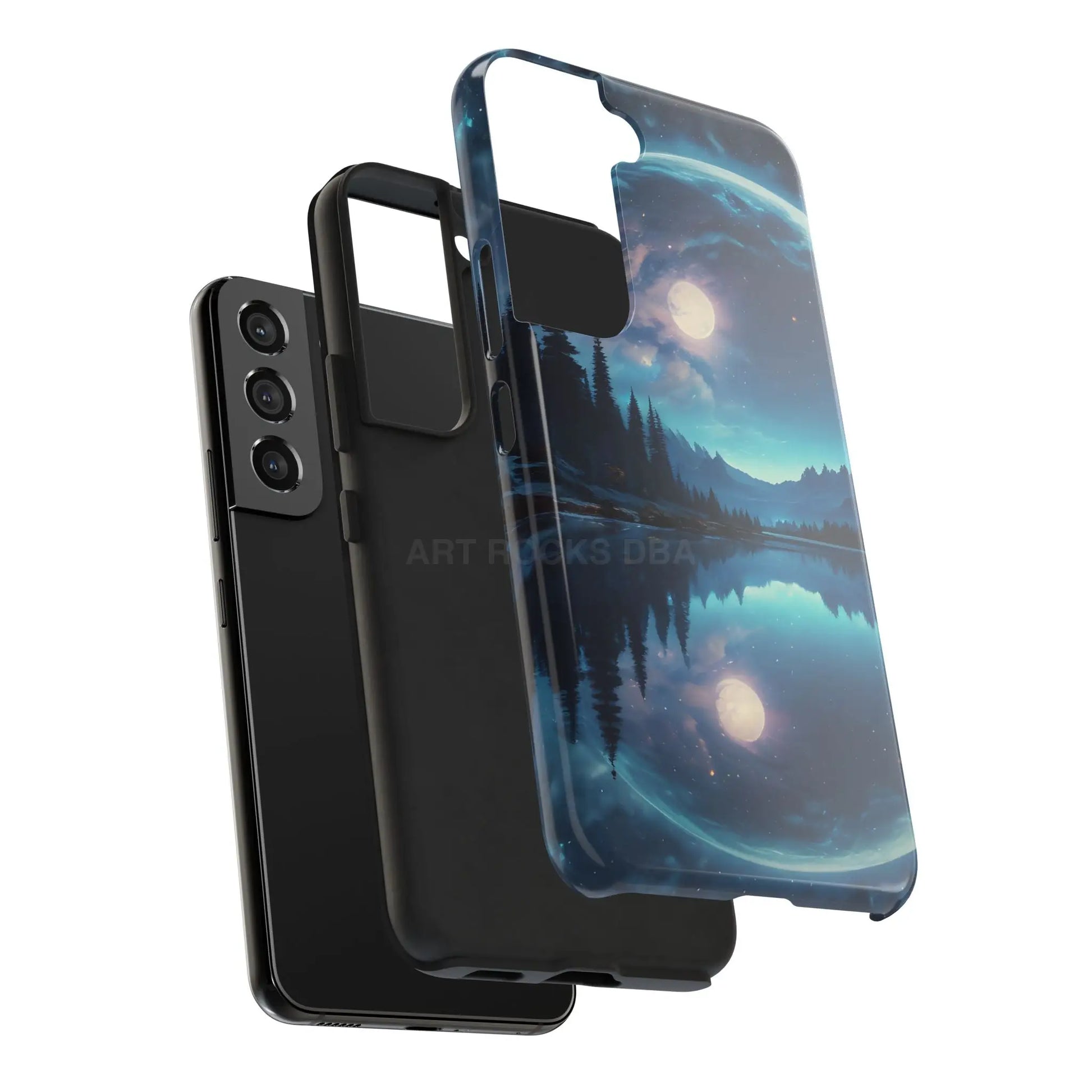 Peaceful Silvery Moon Over Lake Tough Phone Cases for Adventurers Galaxy Design Protective Mobile Cover Unique Gift