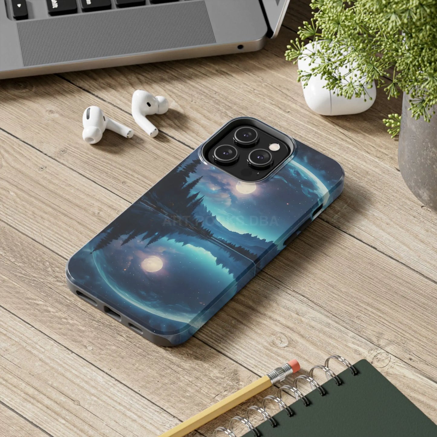 Peaceful Silvery Moon Over Lake Tough Phone Cases for Adventurers Galaxy Design Protective Mobile Cover Unique Gift