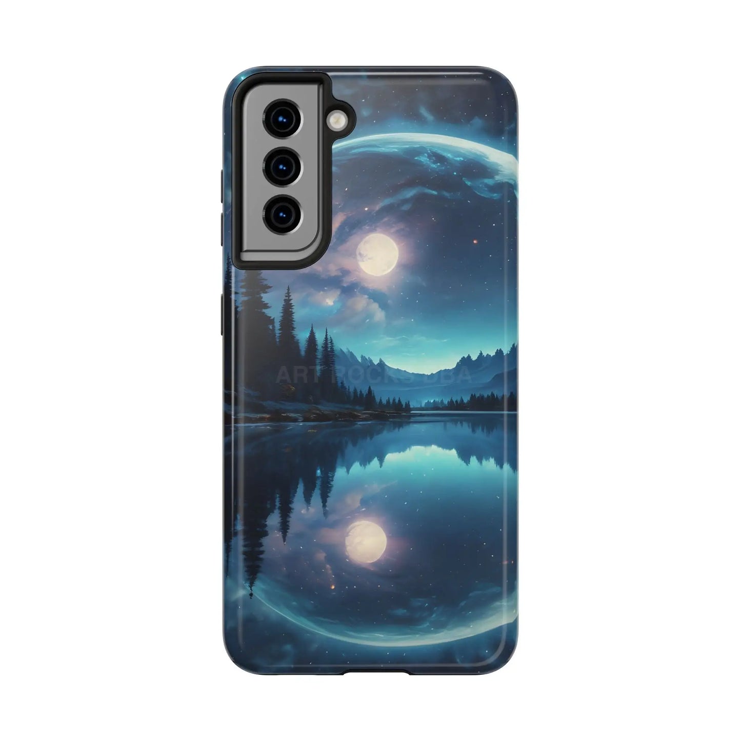 Peaceful Silvery Moon Over Lake Tough Phone Cases for Adventurers Galaxy Design Protective Mobile Cover Unique Gift