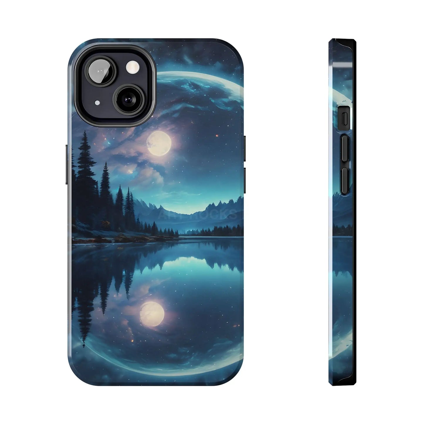 Peaceful Silvery Moon Over Lake Tough Phone Cases for Adventurers Galaxy Design Protective Mobile Cover Unique Gift