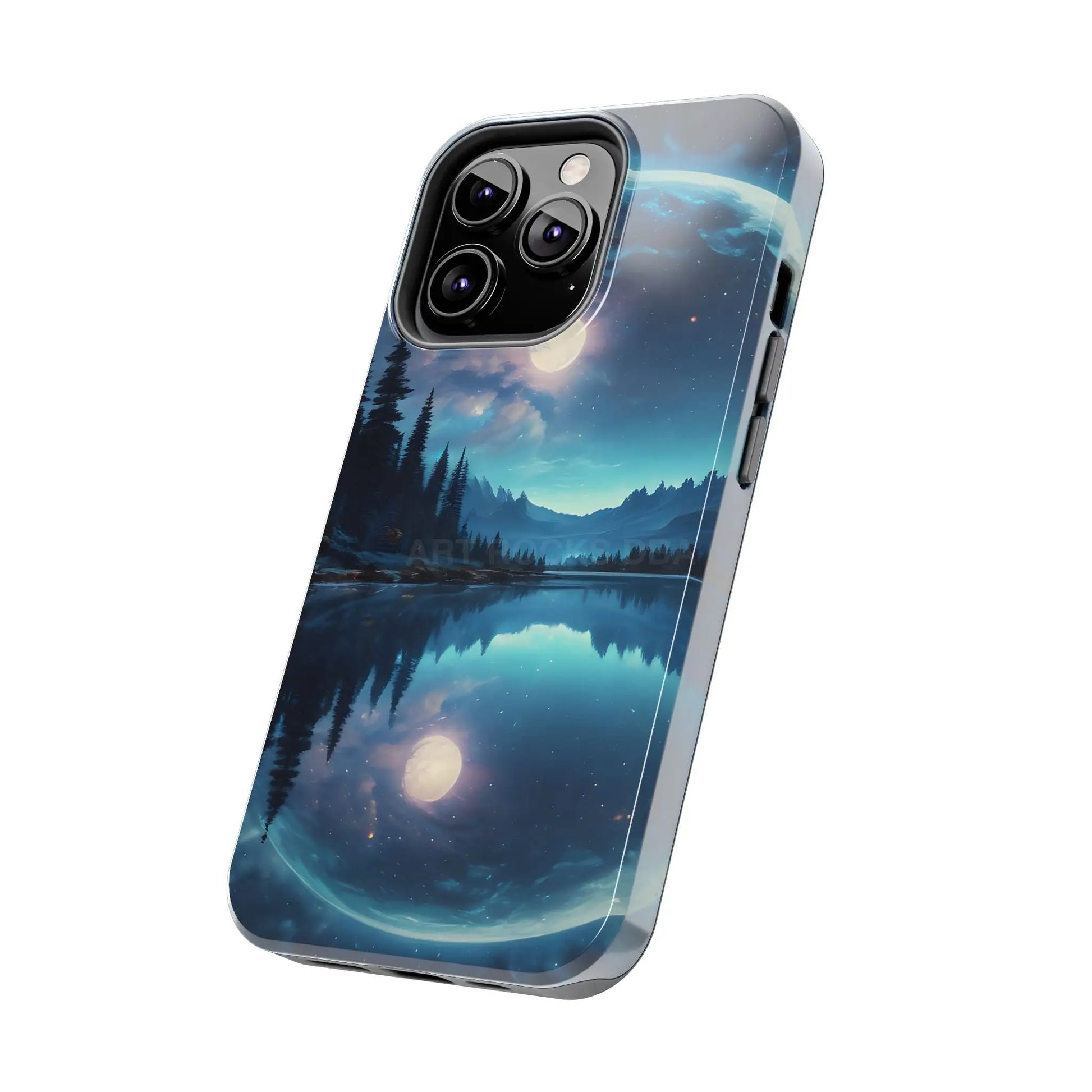 Peaceful Silvery Moon Over Lake Tough Phone Cases for Adventurers Galaxy Design Protective Mobile Cover Unique Gift