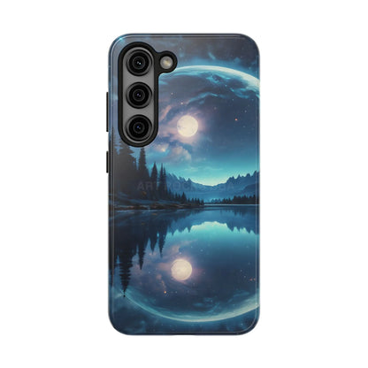 Peaceful Silvery Moon Over Lake Tough Phone Cases for Adventurers Galaxy Design Protective Mobile Cover Unique Gift
