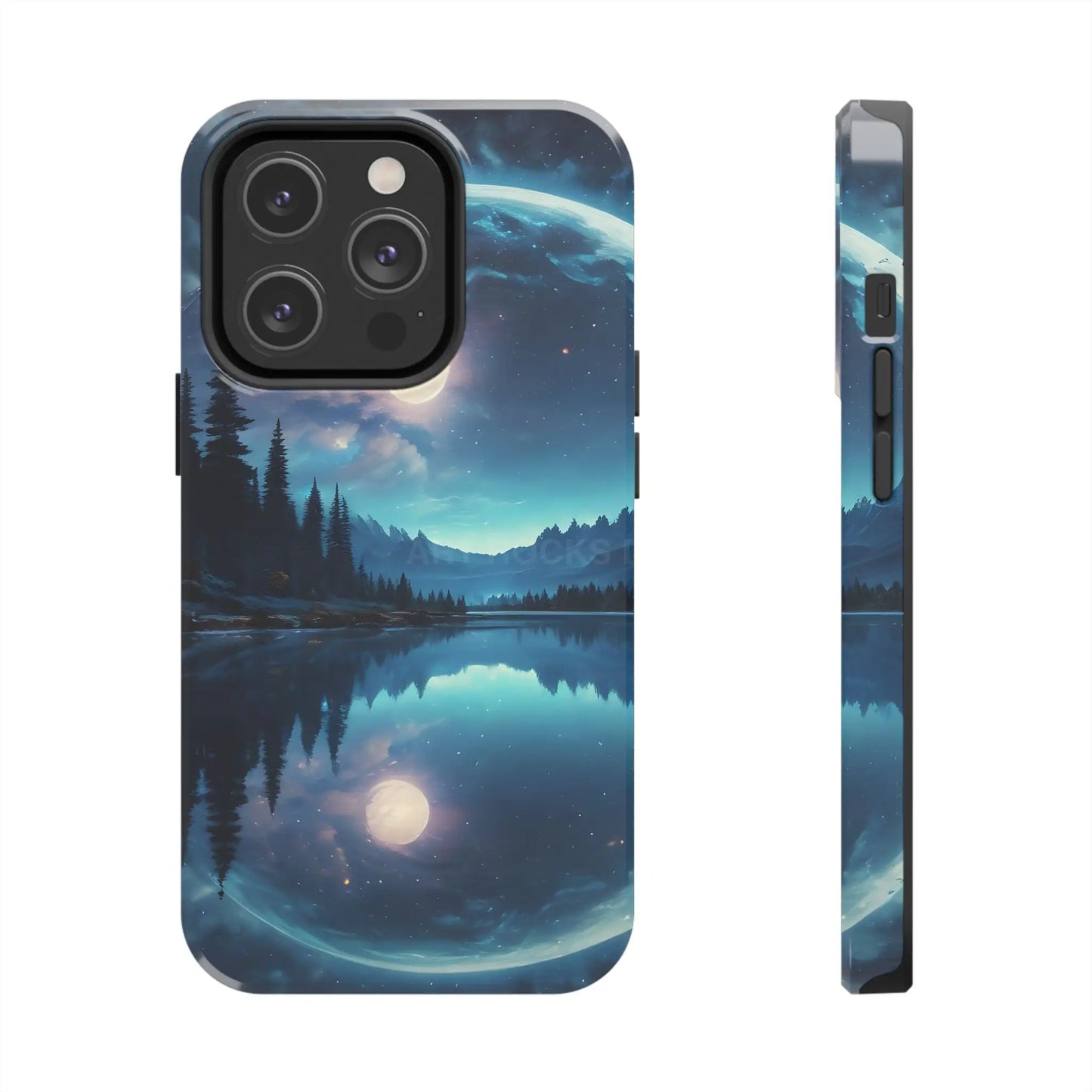 Peaceful Silvery Moon Over Lake Tough Phone Cases for Adventurers Galaxy Design Protective Mobile Cover Unique Gift