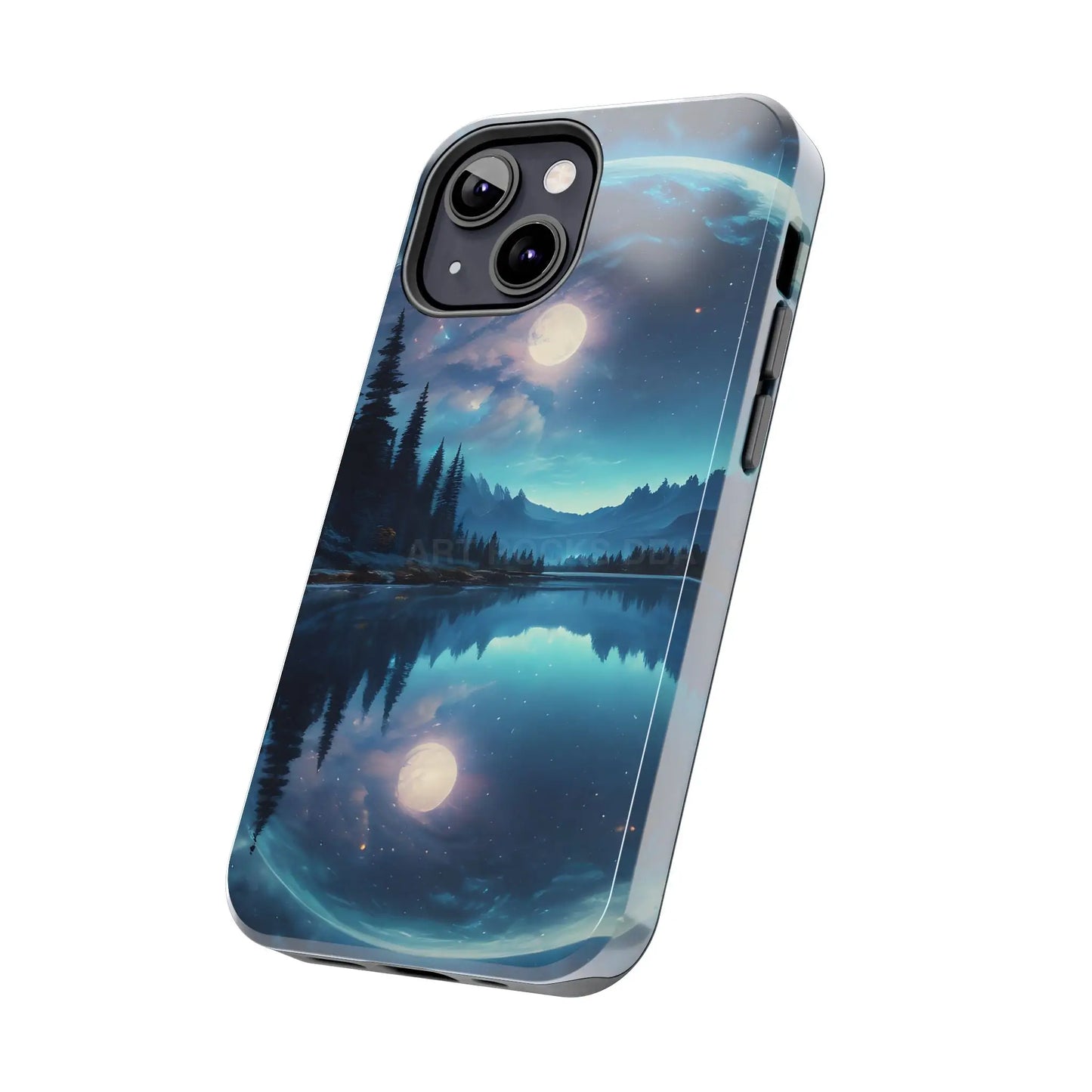 Peaceful Silvery Moon Over Lake Tough Phone Cases for Adventurers Galaxy Design Protective Mobile Cover Unique Gift