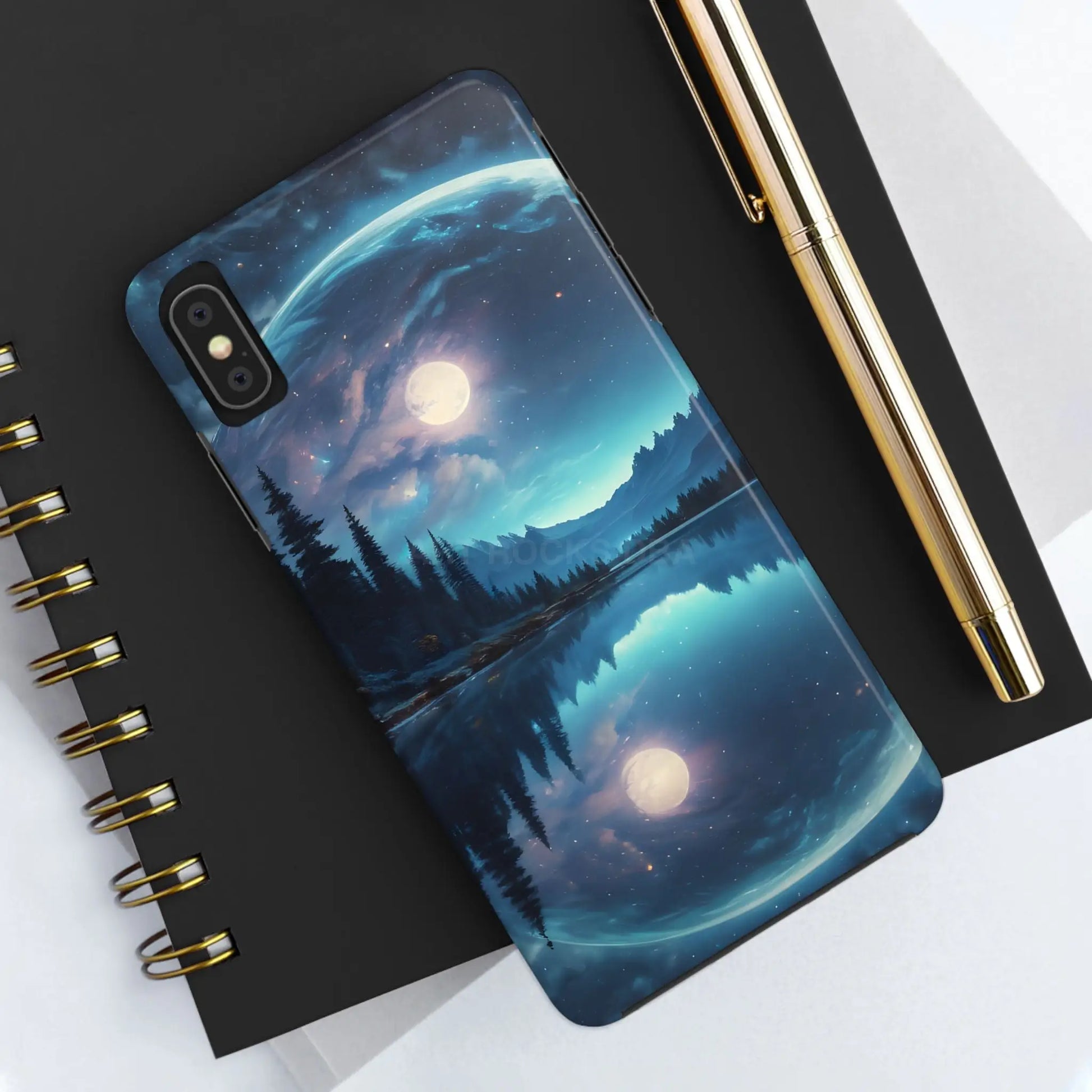 Peaceful Silvery Moon Over Lake Tough Phone Cases for Adventurers Galaxy Design Protective Mobile Cover Unique Gift