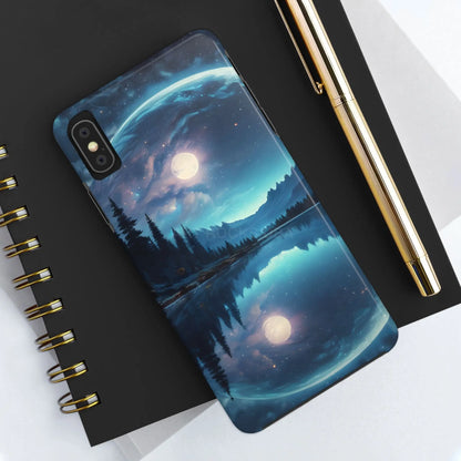 Peaceful Silvery Moon Over Lake Tough Phone Cases for Adventurers Galaxy Design Protective Mobile Cover Unique Gift