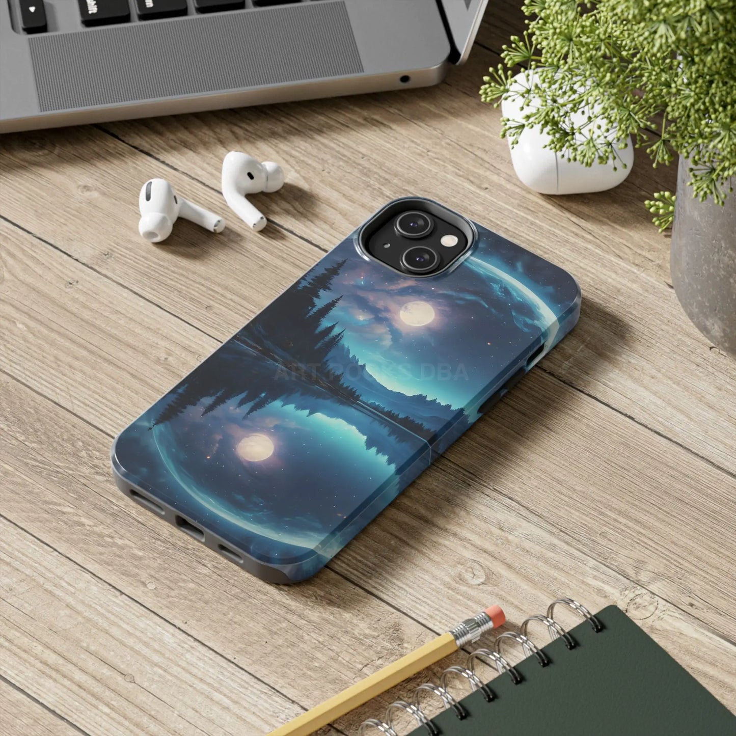 Peaceful Silvery Moon Over Lake Tough Phone Cases for Adventurers Galaxy Design Protective Mobile Cover Unique Gift