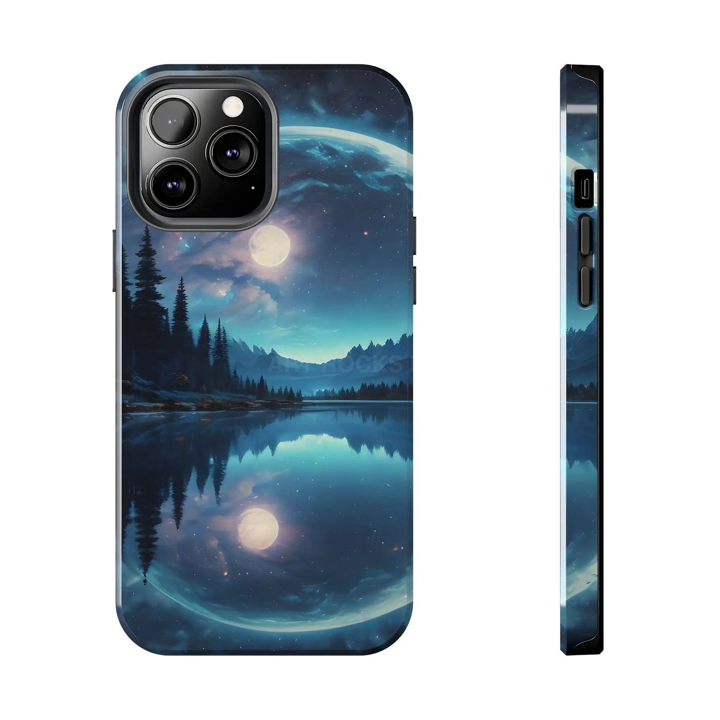 Peaceful Silvery Moon Over Lake Tough Phone Cases for Adventurers Galaxy Design Protective Mobile Cover Unique Gift