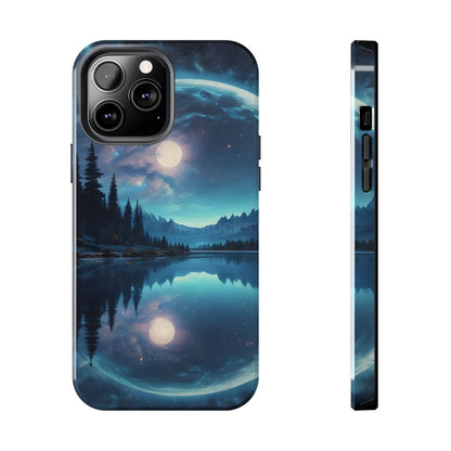 Peaceful Silvery Moon Over Lake Tough Phone Cases for Adventurers Galaxy Design Protective Mobile Cover Unique Gift