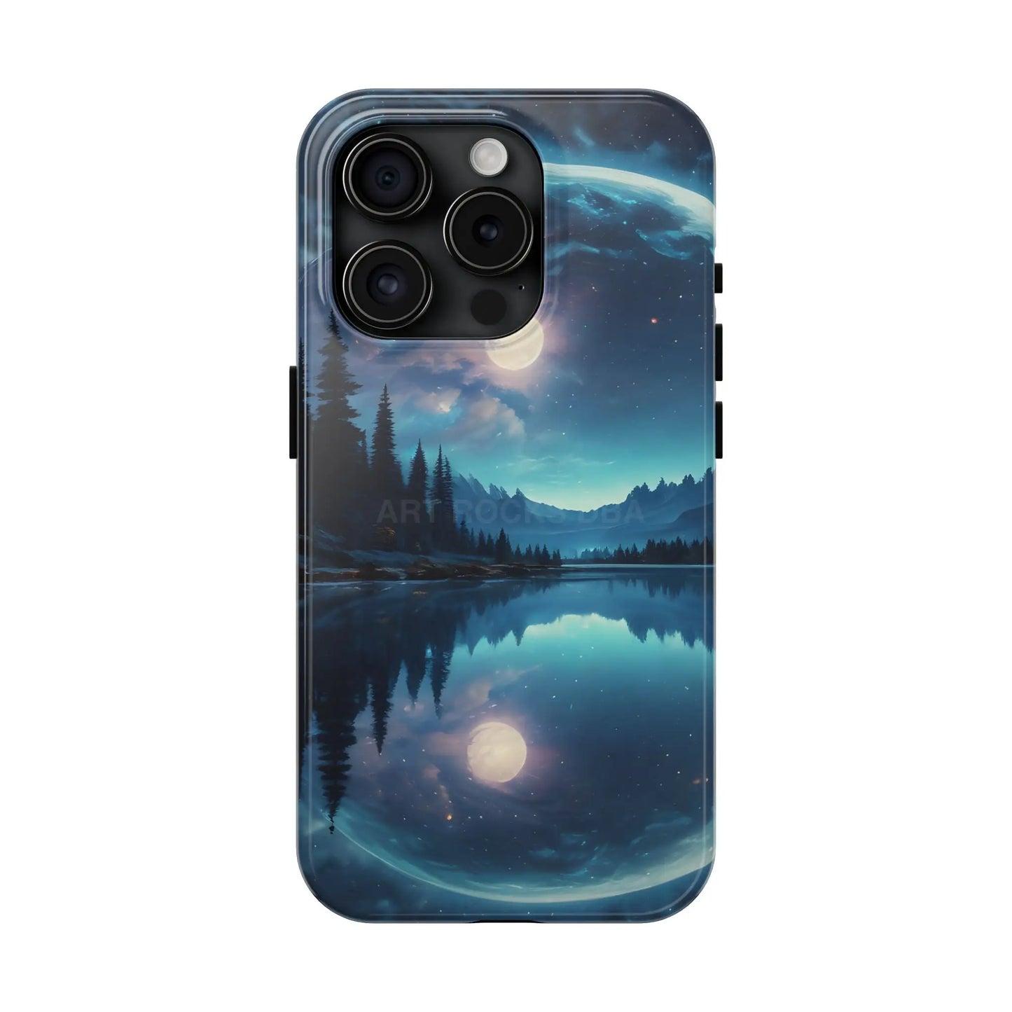 Peaceful Silvery Moon Over Lake Tough Phone Cases for Adventurers Galaxy Design Protective Mobile Cover Unique Gift