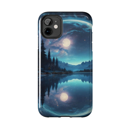 Peaceful Silvery Moon Over Lake Tough Phone Cases for Adventurers Galaxy Design Protective Mobile Cover Unique Gift