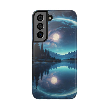 Peaceful Silvery Moon Over Lake Tough Phone Cases for Adventurers Galaxy Design Protective Mobile Cover Unique Gift