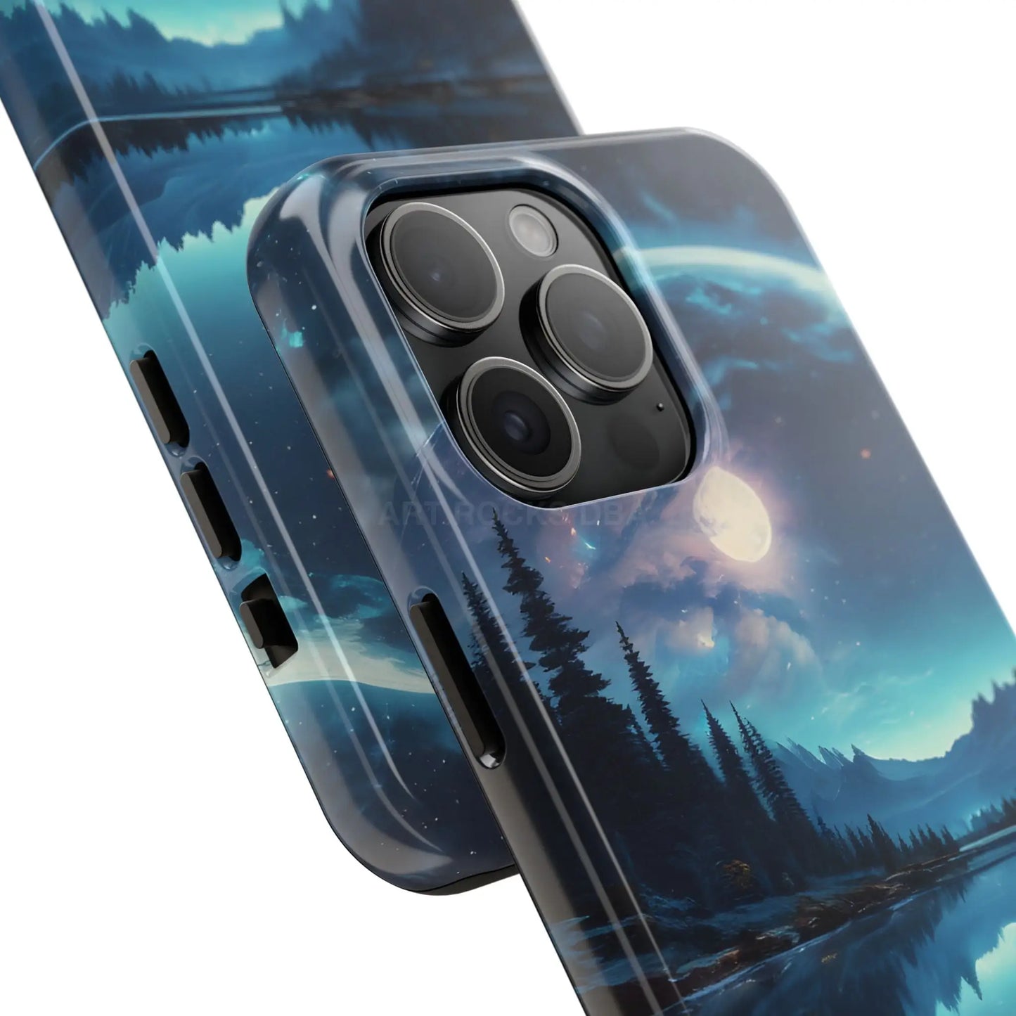 Peaceful Silvery Moon Over Lake Tough Phone Cases for Adventurers Galaxy Design Protective Mobile Cover Unique Gift