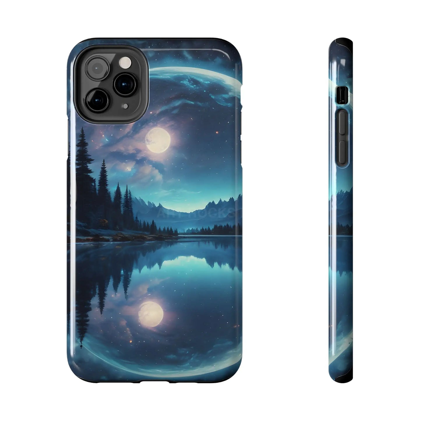Peaceful Silvery Moon Over Lake Tough Phone Cases for Adventurers Galaxy Design Protective Mobile Cover Unique Gift