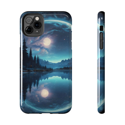 Peaceful Silvery Moon Over Lake Tough Phone Cases for Adventurers Galaxy Design Protective Mobile Cover Unique Gift