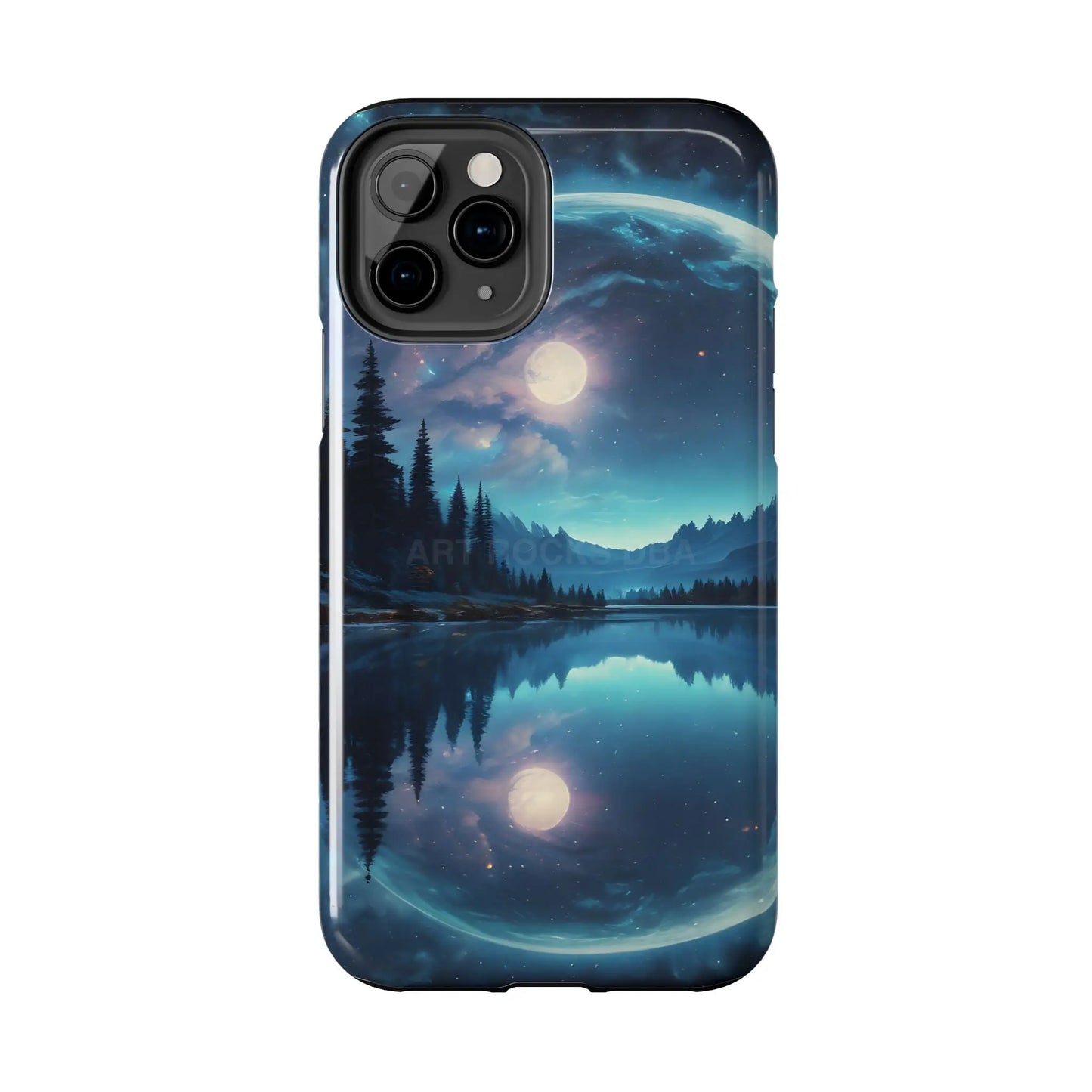 Peaceful Silvery Moon Over Lake Tough Phone Cases for Adventurers Galaxy Design Protective Mobile Cover Unique Gift