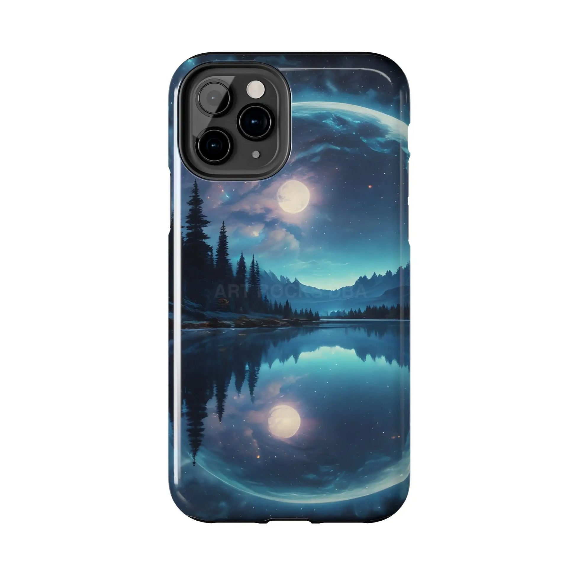 Peaceful Silvery Moon Over Lake Tough Phone Cases for Adventurers Galaxy Design Protective Mobile Cover Unique Gift