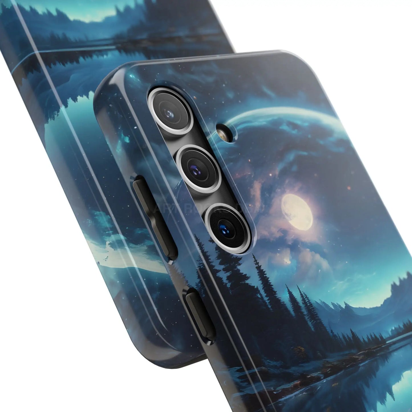 Peaceful Silvery Moon Over Lake Tough Phone Cases for Adventurers Galaxy Design Protective Mobile Cover Unique Gift