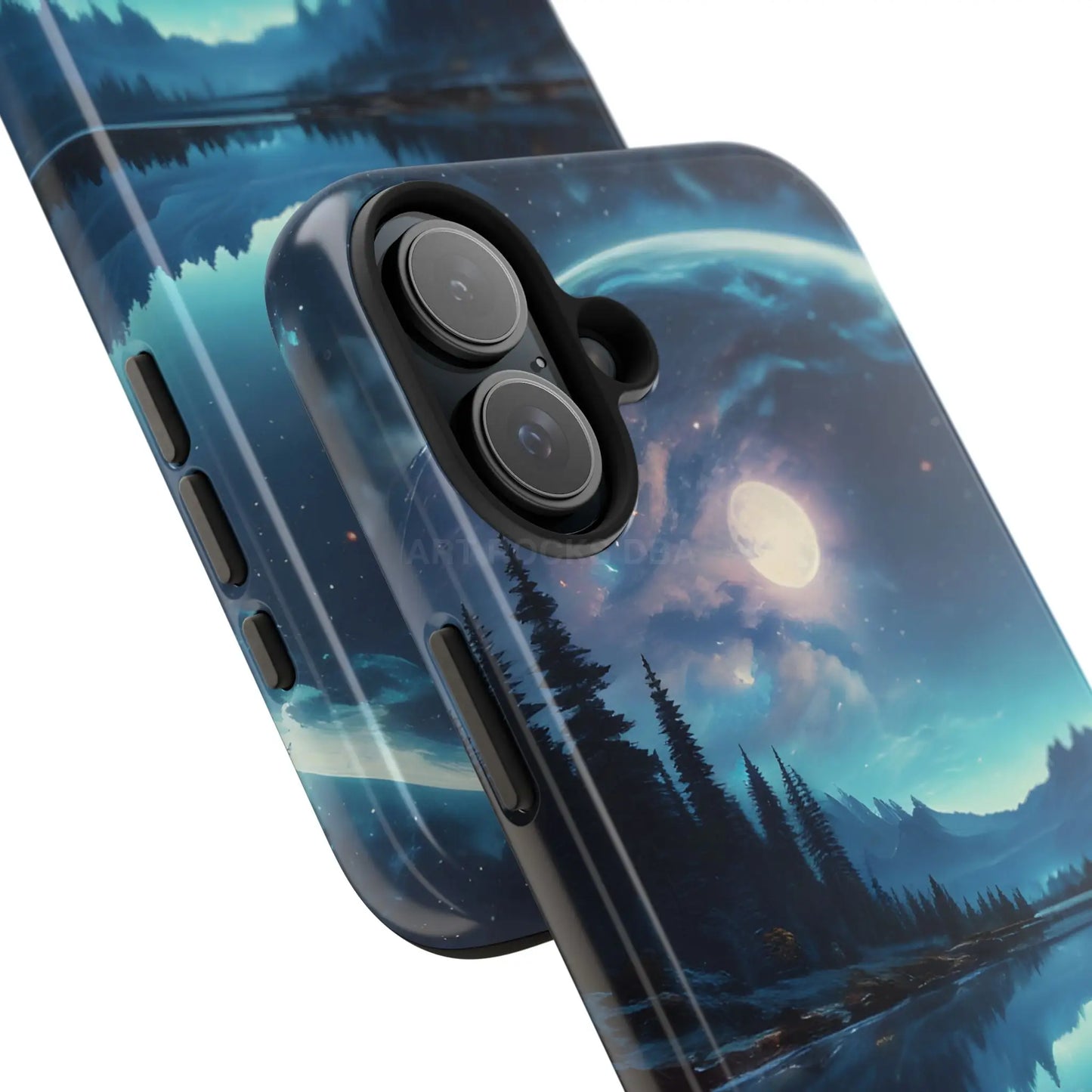 Peaceful Silvery Moon Over Lake Tough Phone Cases for Adventurers Galaxy Design Protective Mobile Cover Unique Gift