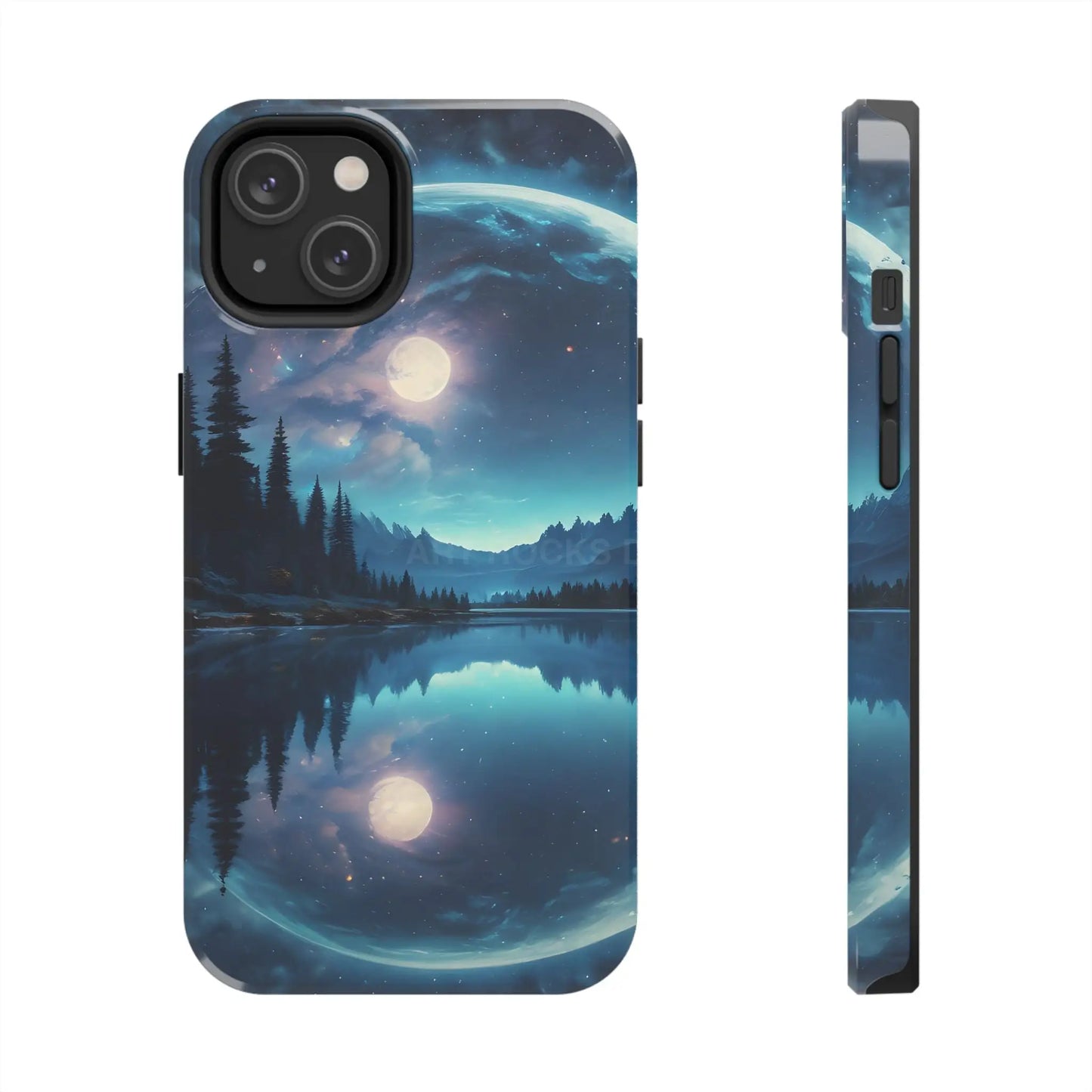 Peaceful Silvery Moon Over Lake Tough Phone Cases for Adventurers Galaxy Design Protective Mobile Cover Unique Gift