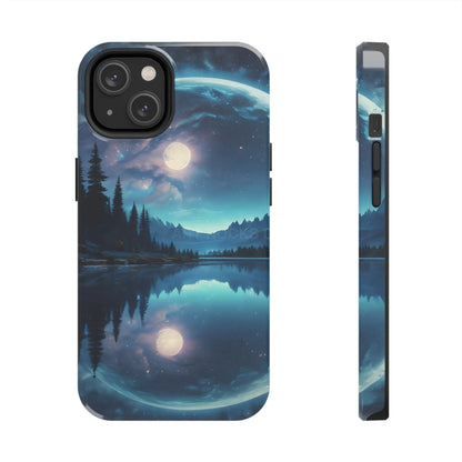 Peaceful Silvery Moon Over Lake Tough Phone Cases for Adventurers Galaxy Design Protective Mobile Cover Unique Gift