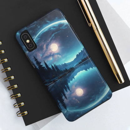 Peaceful Silvery Moon Over Lake Tough Phone Cases for Adventurers Galaxy Design Protective Mobile Cover Unique Gift